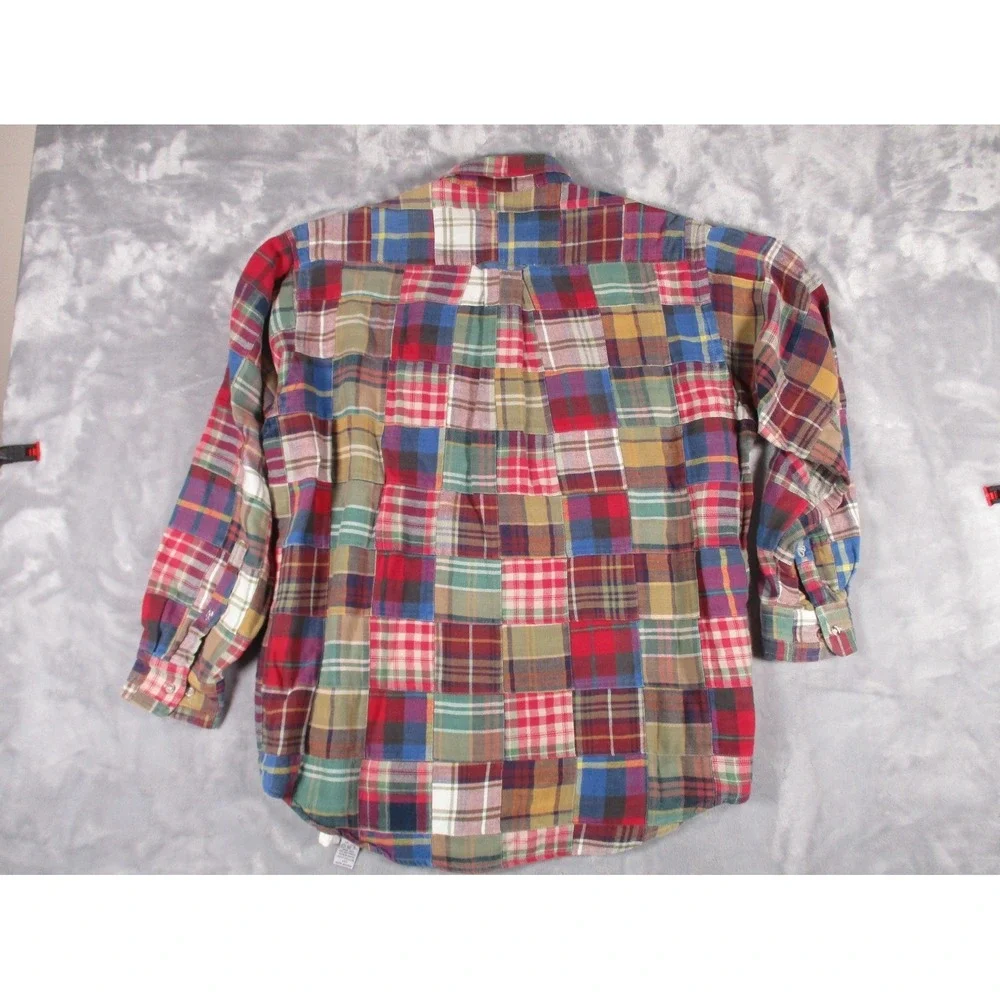 Orvis Patchwork Flannel Plaid Shirt Men's L Button Down 2000's - Picture 3 of 9
